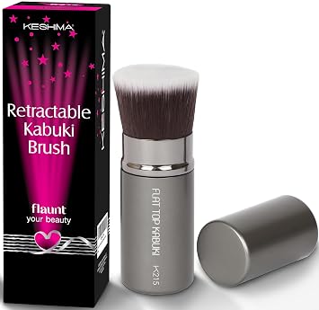 Keshima - Brocha de maquillaje retráctil con parte superior plana – Brocha Kabuki retráctil de alta calidad, para maquillaje líquido de base, polvo, crema y rubor