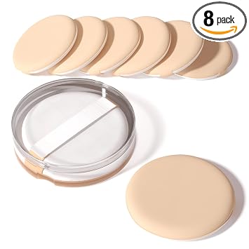 MOHOPE 8 esponjas de maquillaje con cojín de aire para base con caja portátil, esponja de mezcla sin látex para líquidos, crema, base y polvo, esponja redonda para polvo, beige miel