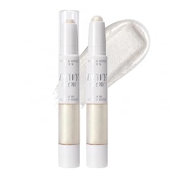 Lápiz iluminador líquido de doble extremo, 2 en 1, varita de maquillaje con aplicador de pincel flocado, iluminador multiusos para rostro y cuerpo, 6 tonos para construir (CHAMPAGNE PEARL)