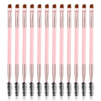 Xinjoduz Juego de 12 piezas de brocha de cejas, juego de pestañas de maquillaje reutilizables, espátulas, aplicadores de varitas para mujeres, extensiones precisas de aseo y maquillaje (rosa)