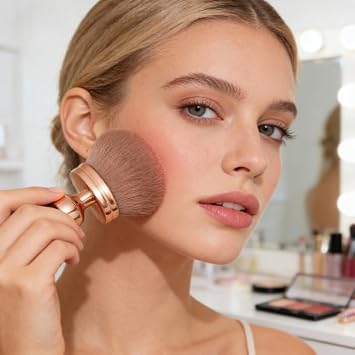 Makeup Brush – Multi-Use Face Brush for Powder and Blush, Short Handle Stamp Brush for Easy Touch-Ups (Golden)