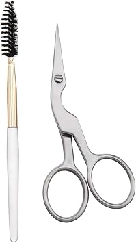 Tijeras y cepillo para dar forma a cejas - Tijeras de corte de cejas de acero inoxidable para mujeres y hombres (plateado)