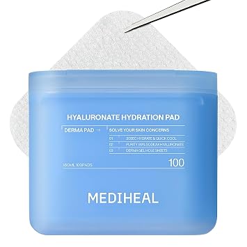 MEDIHEAL Hyaluronate Hydration Toner Pads for Hydration (100 Count)