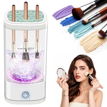 Máquina limpiadora de brochas de maquillaje, limpiador automático multifuncional de brochas de maquillaje con doble modo de limpieza, soporte para secadora para la mayoría de los pinceles USB-C