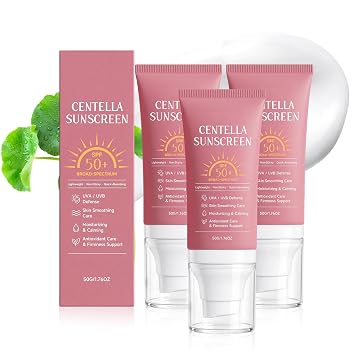 Centella - Protector solar SPF 50, protector solar facial coreano para pieles sensibles, protector solar de suero Centella con ácido hialurónico, fórmula ligera resistente al agua, sin yeso blanco