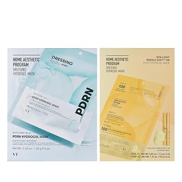 VT COSMETICS PDRN Máscara de hidrogel 4 piezas y Vita-Light Reedle Shot 100 Máscara de hidrogel de 2 pasos 4 piezas