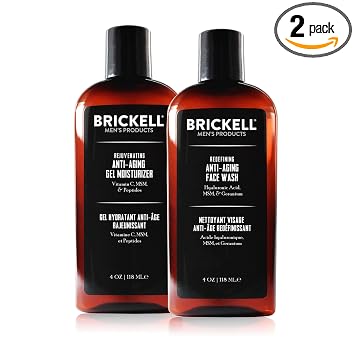 Brickell Men's Products Rutina antienvejecimiento de gel potenciador, limpiador facial de gel e hidratante facial, con ácido hialurónico, vitamina C y péptidos, set de regalo para el cuidado de la piel para hombres
