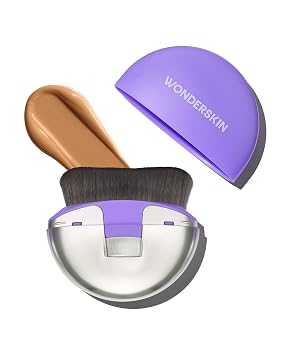 Wonderskin Dial-It-Up - Brocha de maquillaje ajustable 3 en 1 para base, polvo y cremas, cobertura transparente a completa, diseño ergonómico de precisión