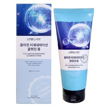 Lebelage Espuma limpiadora de regeneración de colágeno de 6.1 onzas, lavado facial espumoso de limpieza profunda con colágeno hidrolizado, limpiador facial coreano diario para una piel suave, suave y refrescante