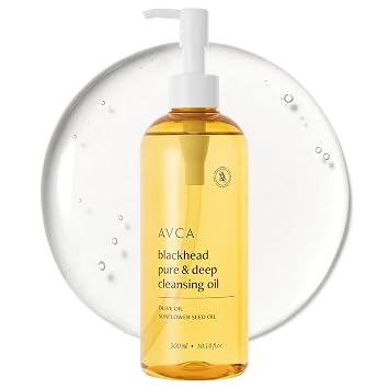 AVCA Aceite limpiador removedor de puntos negros de tamaño jumbo 10.14 fl oz (10.1 fl oz) – K-Beauty Limpiador para el cuidado de poros con PHA, disuelve el maquillaje y el sebo, limpiador suave de aceite exfoliante para pieles grasas y normales