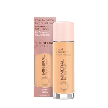 Mineral Fusion Base de cobertura total, base líquida - Tono neutral 3- complexión media con matices neutros, acabado mate ligero, hasta 12 horas de hidratación, hipoalergénica y vegana, 1 fl. oz
