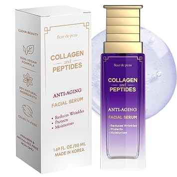 Fleur De Peau Suero de colágeno y péptidos para la cara, dermatológicamente probado, antienvejecimiento, ultra hidratante, voluminoso y reafirmante, para líneas finas y arrugas, belleza limpia, cuidado de la piel coreano vegano, 1.69 onzas líquidas