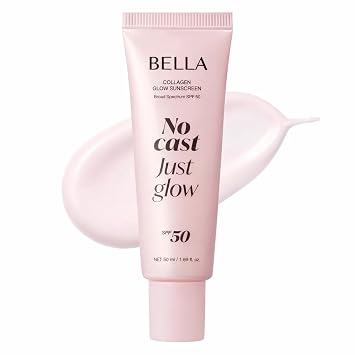 Bella Collagen Glow Protector solar de amplio espectro SPF 50 | Tecnología coreana | Protector solar para piel seca y opaca | 1.76 oz