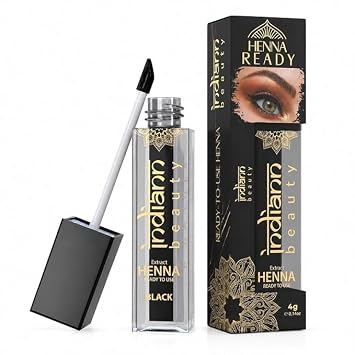 Tinte para cejas Henna Ready, negro – Tinte líquido para cejas y color de cejas de henna listo para usar, sin mezcla, de larga duración, cepillo de precisión, vegano, sin amoníaco