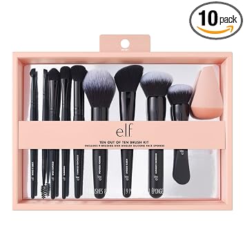 e.l.f. Set de brochas Ten Out Of Ten, juego de 10 brochas, brochas para maquillaje facial, ojos, cejas y más, fabricadas con cerdas sintéticas, veganas y libres de crueldad