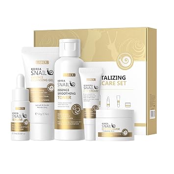 Kit de cuidado de la piel de esencia de caracol coreano, regalos para el cuidado de la piel para mujeres, incluye limpiador suave, tónico, crema para ojos, suero, crema, hidratación y nutrición de larga duración, minimiza el aspecto de arrugas