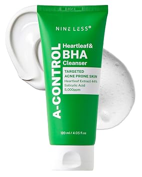 NINELESS A-Control Heartleaf & BHA Limpiador Exfoliante Diario, 4.05 onzas