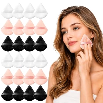 24 esponjas de maquillaje triangulares, esponja de maquillaje triangular suave, esponja de maquillaje de terciopelo reutilizable, esponja de mezcla para fijar polvo suelto, base, contorno de ojos