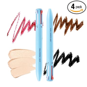 Bolígrafo de maquillaje multifuncional 4 en 1, 4 colores, todo en uno, con delineador de ojos, delineador de cejas y labios, lápiz de retoque impermeable de larga duración