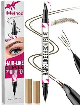 iMethod Lápiz de cejas curvo - Lápiz de cejas microblading 2 en 1 de doble punta con punta curva y cepillo preciso, lápiz de cejas para cejas naturales, dura todo el día, marrón