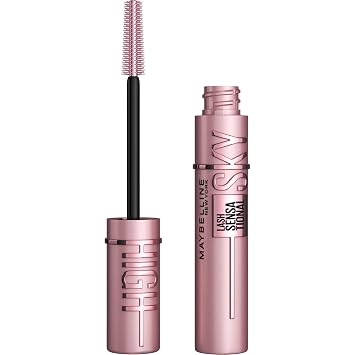 Maybelline Lash Sensational Sky High - Máscara de pestañas lavable, maquillaje, voluminizadora, alargadora, definidora, rizador, fórmula acumulable, negro más negro, 1 unidad