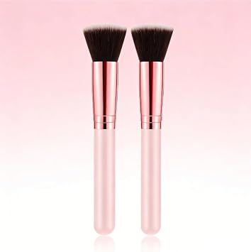 Juego de 2 brochas para base de maquillaje con parte superior plana, multibrocha para contorno, rubor, corrector, sombra de ojos y delineador. Funciona con líquido, crema y polvo. Para uso diario