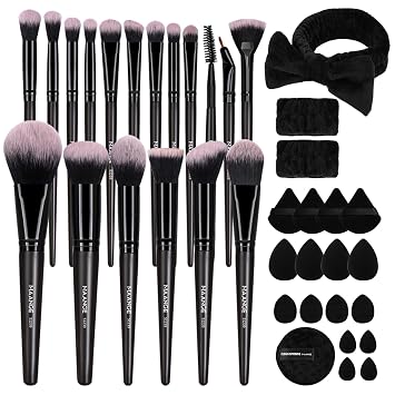 MAANGE Juego de brochas de maquillaje, 38 piezas, brochas de maquillaje sintéticas de primera calidad para correctores de polvo de base, rubor, sombras de ojos, kits de brochas de maquillaje, color negro