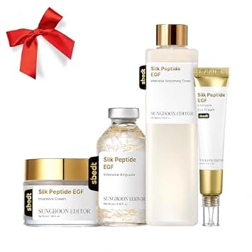 SUNGBOON EDITOR Ultimate Full Face Firm-Looking/Plump-Looking Silk Peptides EGF Set, Silk Peptides EGF Intensive Ampolla & Toner & Cream & Eye Cream, Cuidado de la Piel Coreano
