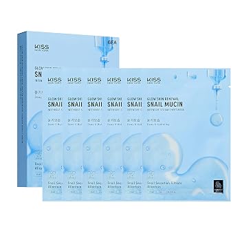 Kiss NEW YORK - Mascarilla de hoja de mucina de caracol, 6 unidades, mascarilla coreana para hidratar la piel y elasticidad, cuidado diario coreano de la piel para todo tipo de piel con alantoína y