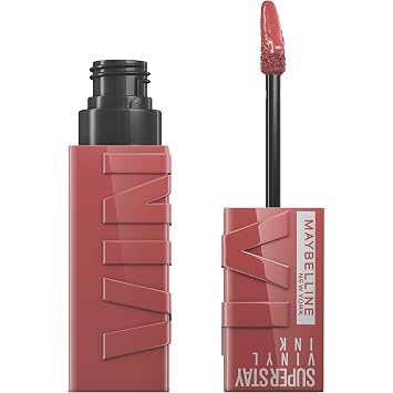 Maybelline SuperStay Vinyl Ink - Labial líquido de larga duración, sin transferencia, color altamente pigmentado y brillo instantáneo, modelo Cheeky, color rosa desnudo, 0.14 onzas líquidas, 1 unidad