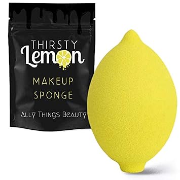 Esponja de maquillaje Thirsty Lemon de Ally Things Beauty | Batidora de maquillaje en forma de limón amarillo para base líquida, crema o polvo - Aplicador cosmético - Esponja de belleza diaria linda y