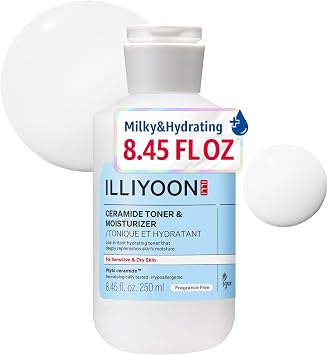 Illiyoon Ceramide ATO - Tónico hidratante lechoso | Esencia lechosa ligera, tóner facial hidratante 2 en 1 para piel seca y sensible, reparación de barreras, sin fragancia, cuidado de la piel coreano, 8.45 onzas líquidas