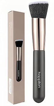Kabuki - Brocha de maquillaje para base de maquillaje, pinceles planos para crema líquida o polvo impecable para pulir el corrector de punteado (marrón)