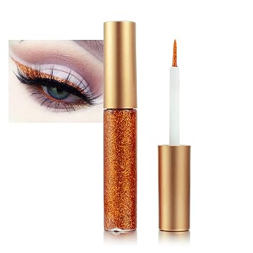 LAIKME Delineador líquido con purpurina, delineador de ojos naranja brillante, de larga duración y a prueba de manchas, impermeable, punta ultrafina y aplicación suave, delineador de ojos con