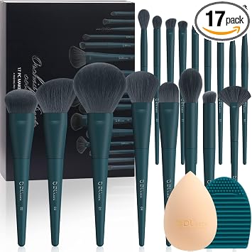 DUcare Juego de 19 brochas de maquillaje con alfombrilla de limpieza, caja de regalo de esponja de maquillaje, brochas de maquillaje profesionales para base, polvo, contorno, bronceador, corrector