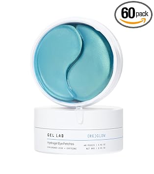 Gel Lab REGLOW - Parches para debajo de los ojos con ácido hialurónico y cafeína, mascarillas coreanas hidratantes y refrescantes para el cuidado de la piel, aspecto suave y revitalizado, 60 parches
