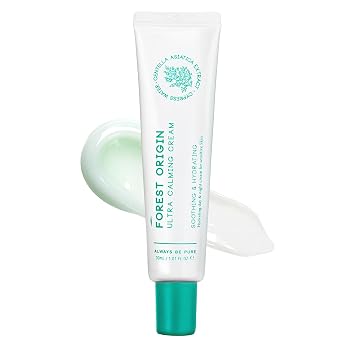 Forest Origin Crema ultra calmante, hidratante facial para aliviar la piel, niacinamida, centella, pantenol, calmante para pieles sensibles, cuidado de la piel coreano, 1 onza