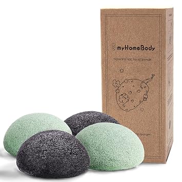 myHomeBody Esponjas faciales naturales Konjac, verde salvia y gris grafito