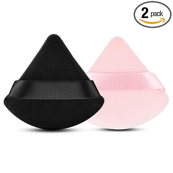 2 Piezas EVAOUXIU Esponja en Forma de Triángulo para Polvo Facial, Esponja de Polvo Suave y Aterciopelada, Esponja Cosmética de Terciopelo para Base y Maquillaje de Belleza (Negro y Rosa)