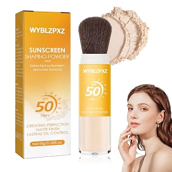 Polvo de ajuste de protector solar mineral SPF50 PA++ para rostro,Cepillo de protección solar de control de aceite de larga duración, protector solar en polvo facial transparente mate, toda la piel