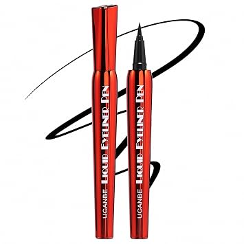 UCANBE Black Liquid Eyeliner Pen Waterproof Smudge-Proof Long-Lasting Quick-Dry Fine Flexible Tip Eyeliner for Women, Metallic Mirror Electroplated Pen with Velvet Pouch Gift Set