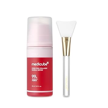 medicube Suero de burbujas virales y cepillo de gelatina Duo: suero de burbujas de colágeno rosa PDRN y cepillo de gelatina | Cuidado de la piel ligero y reafirmante de burbujas para brillar y fácil aplicador | Cuidado de la piel coreano
