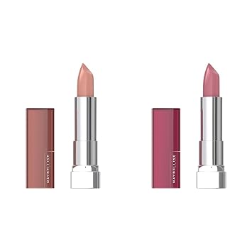 MAYBELLINE Color Sensational Lipstick Cream Hydrating Nude Lust Nude y Romantic Rose Pink, 1 unidad cada uno