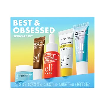 e.l.f. SKIN Best & Obsessed - Kit de cuidado de la piel, removedor de maquillaje de tamaño de viaje, protector solar y sueros iluminadores para una piel brillante, vegano y libre de crueldad animal