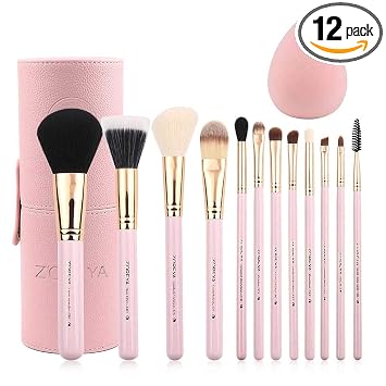 Zoreya - Juego de brochas de maquillaje de pelo sintético, 12 unidades