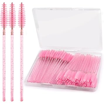 COCIDE 100 piezas Spoolies - Cepillo de cejas rosa, peine de pestañas, cepillos de pestañas, desechables, varitas de rímel, carrete de pestañas para extensiones de pestañas, suministros para