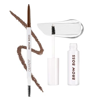 ColourPop Brow Boss Kit de maquillaje – Lápiz de cejas impermeable marrón medio + gel transparente para cejas – Lápiz de cejas definidor con 8 horas de uso – Gel de cejas impermeable a prueba de