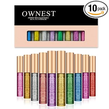 Ownest Delineador de ojos con purpurina líquida de 10 colores, sombra de ojos con purpurina metálica, delineador de ojos brillante impermeable de larga duración, 10 unidades