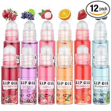 Juego de 12 brillos de labios enrollables, mini brillo de labios para niños, sabor a fruta, maquillaje de aceite de labios hidratante para adolescentes y niñas, brillo hidratante de larga duración, regalo de fiesta de Navidad, vegano y libre de crueldad an