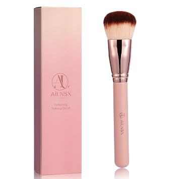 Brocha de base, brocha de maquillaje grande para crema líquida y polvo, cepillo facial suave y denso para mezclar base, polvo, rubor y bronceador, mango rosa y virola de oro rosa